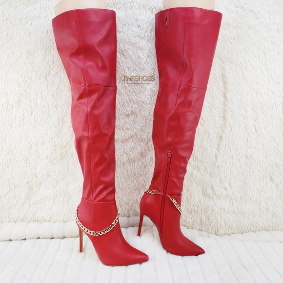 Red Thigh High Heel Boots - Picture 12 of 14